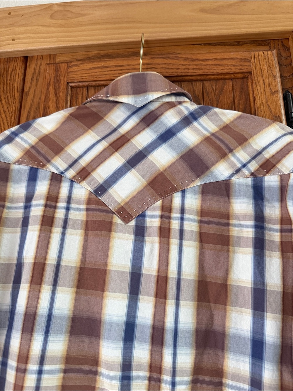 Panhandle Slim Men's Plaid Button-Down Western Shirt in Brown, Blue, Cream - Picture 9 of 9
